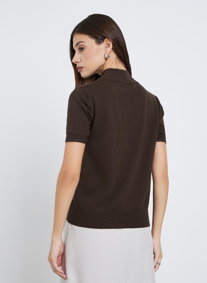 Styli Brown Short Sleeve Knit Top - Image 5